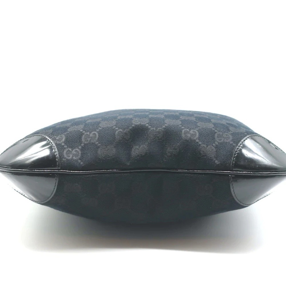 Gucci Monogram Hobo Black Patent Leather-Trim Canvas Medium Shoulder Bag - Picture 7 of 12